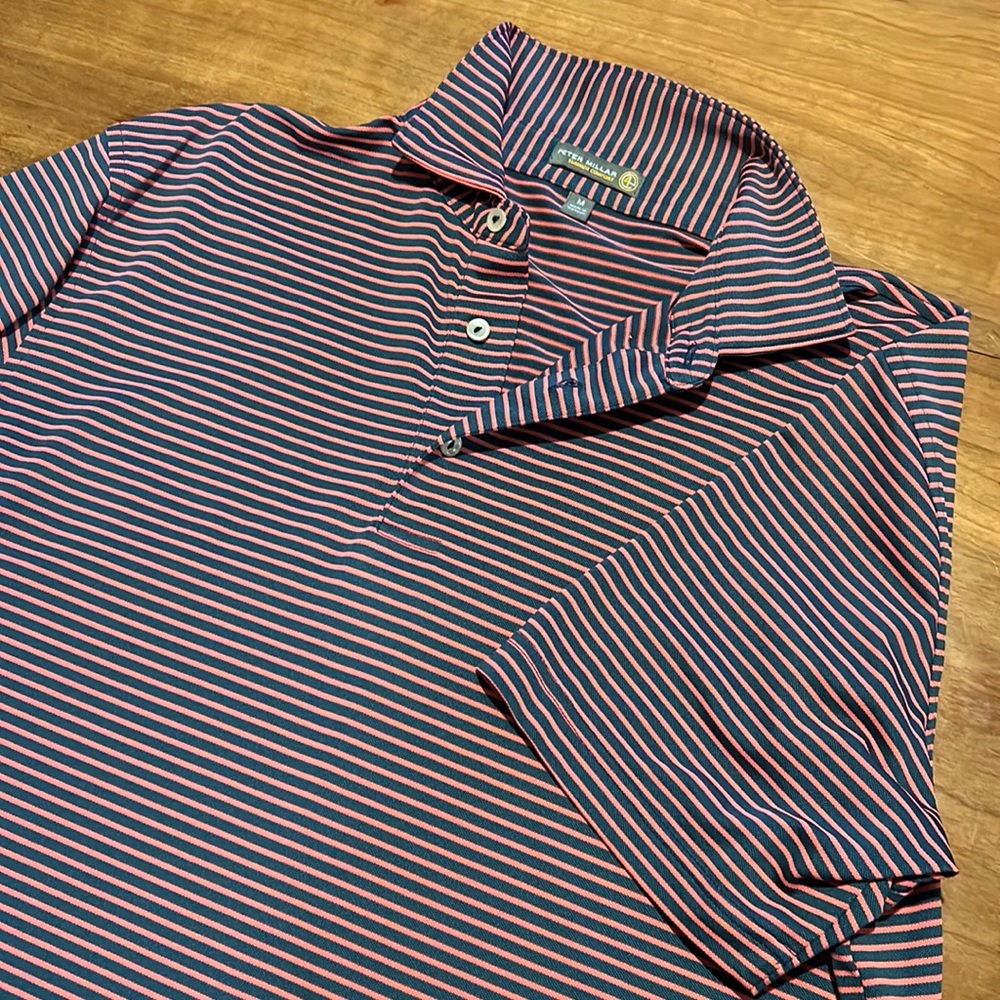 Peter Millar Men’s Polo - Medium - Salmon/Navy